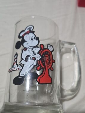 Mickey Mouse Captain Glass Beer Mug - Red, Black, White